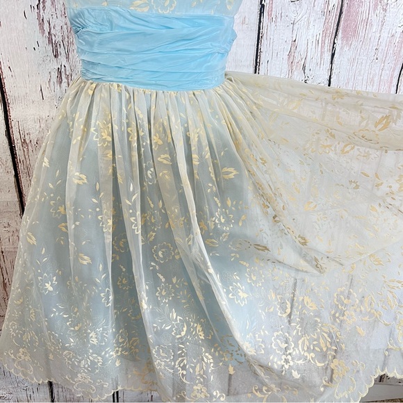 🎉HP🎉 Vintage 50s Cocktail Hostess Party Floral Dress Flocked Lace Chiffon SZ S - Picture 10 of 17